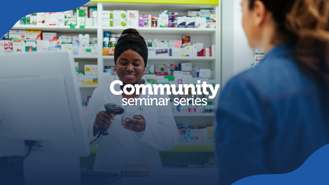 woman checking out at the pharmacy counter